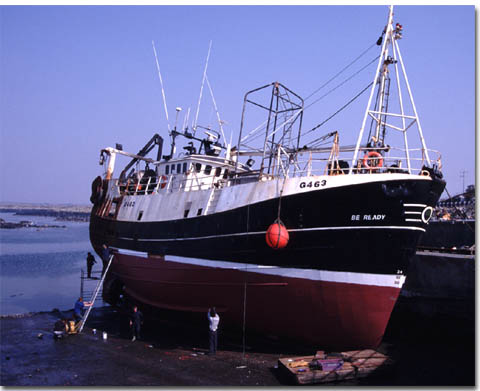 The trawler Be Ready under repair in Rossaveel, West Galway during the summer